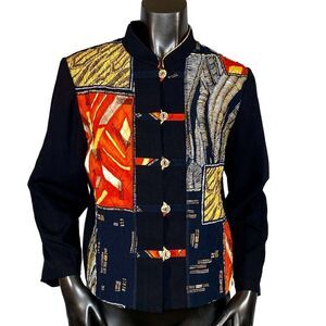 Nancy Bolen Funky Vintage Patchwork Blazer Women's Size Medium Button Down